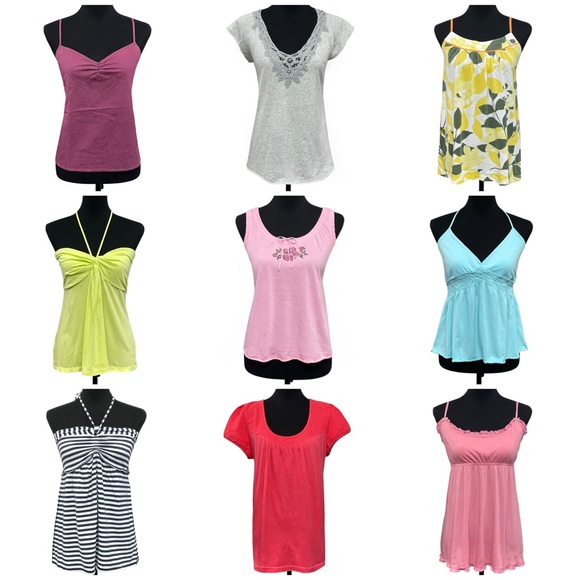 American Eagle Lot Of 9 Tops Size XL Y2K Summer Tanks Tees Camis Halter Babydoll - Picture 1 of 13